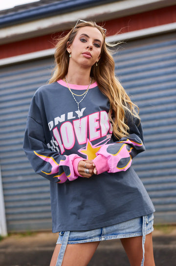 ONLY LOVERS LEFT - MOTO LONG SLEEVE TEE - CHARCOAL