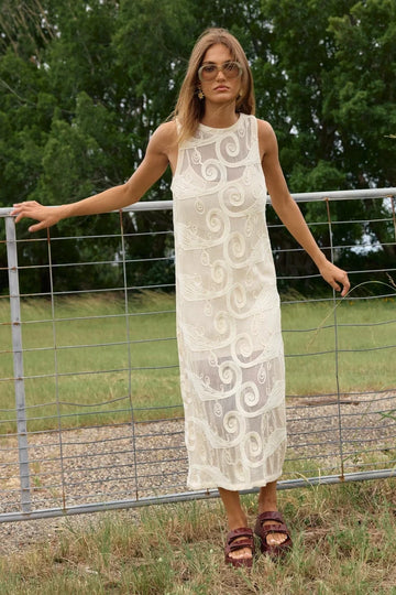 Nine Lives Bazaar Sadie Midi Dress - Ivory