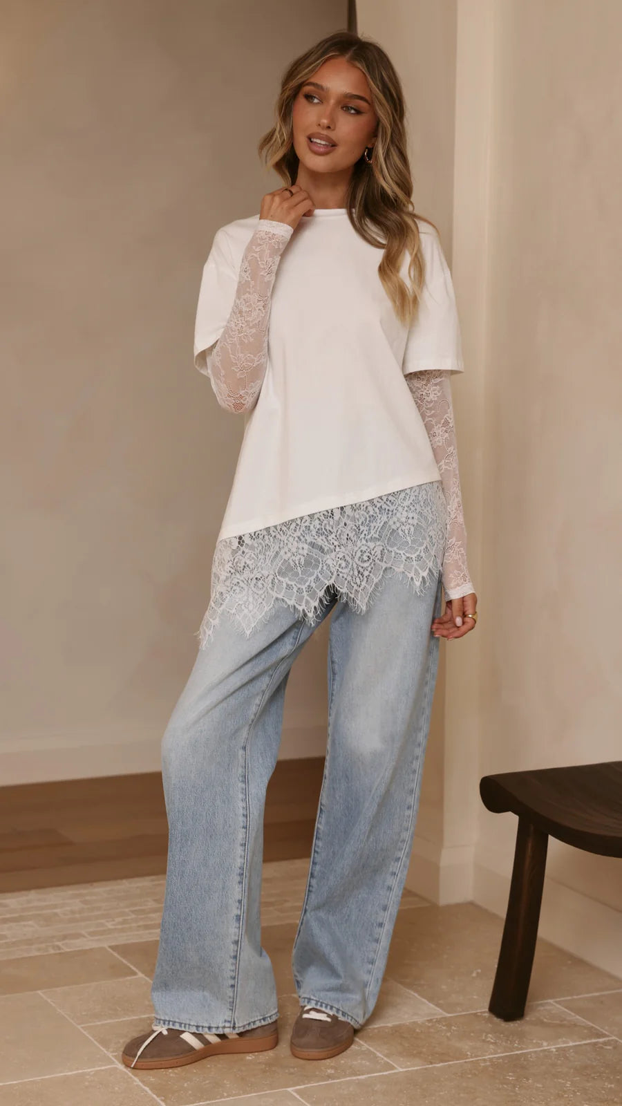 By Frankie - Quinn Lace Long Sleeve Top - White