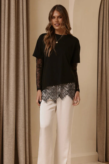 By Frankie - Quinn Lace Long Sleeve Top - Black