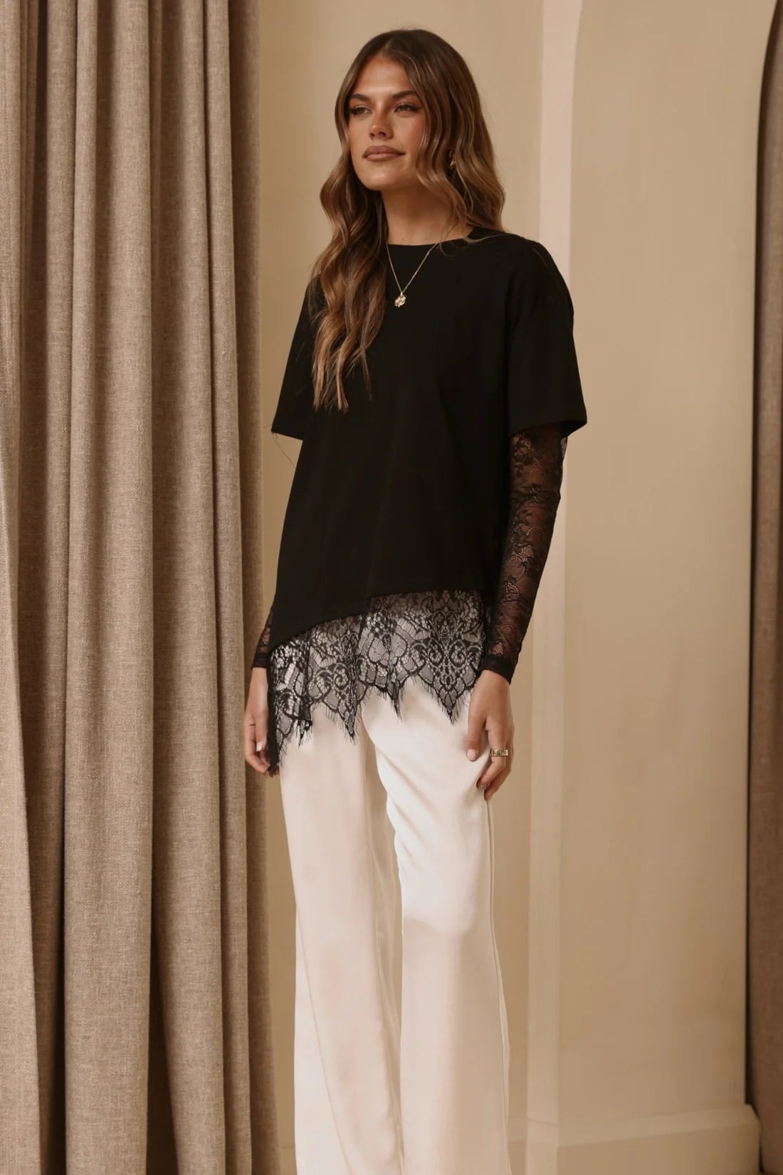 By Frankie - Quinn Lace Long Sleeve Top - Black