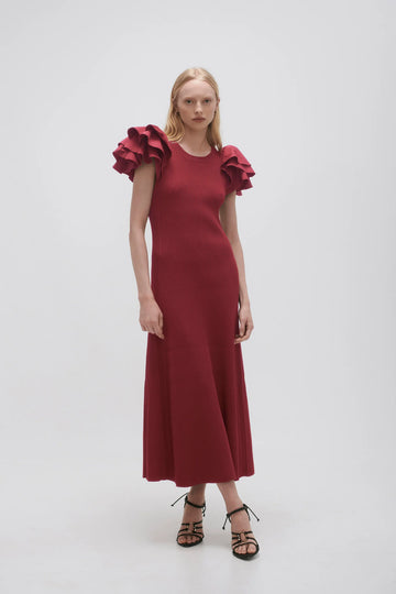 AJE - Puff Midi Dress - Burgundy