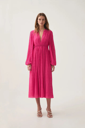 AJE - Pleated Geneveive Midi Dress - Azalea Pink