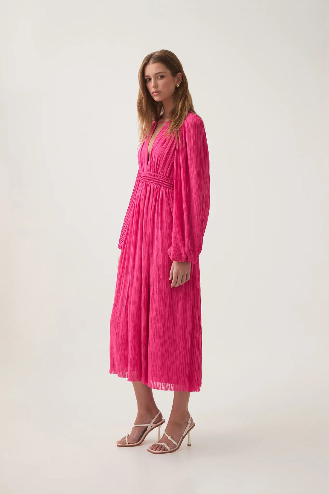 AJE - Pleated Geneveive Midi Dress - Azalea Pink
