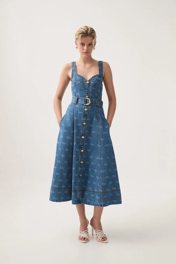 AJE - Ratio Logo Midi Denim Dress - Wash Denim