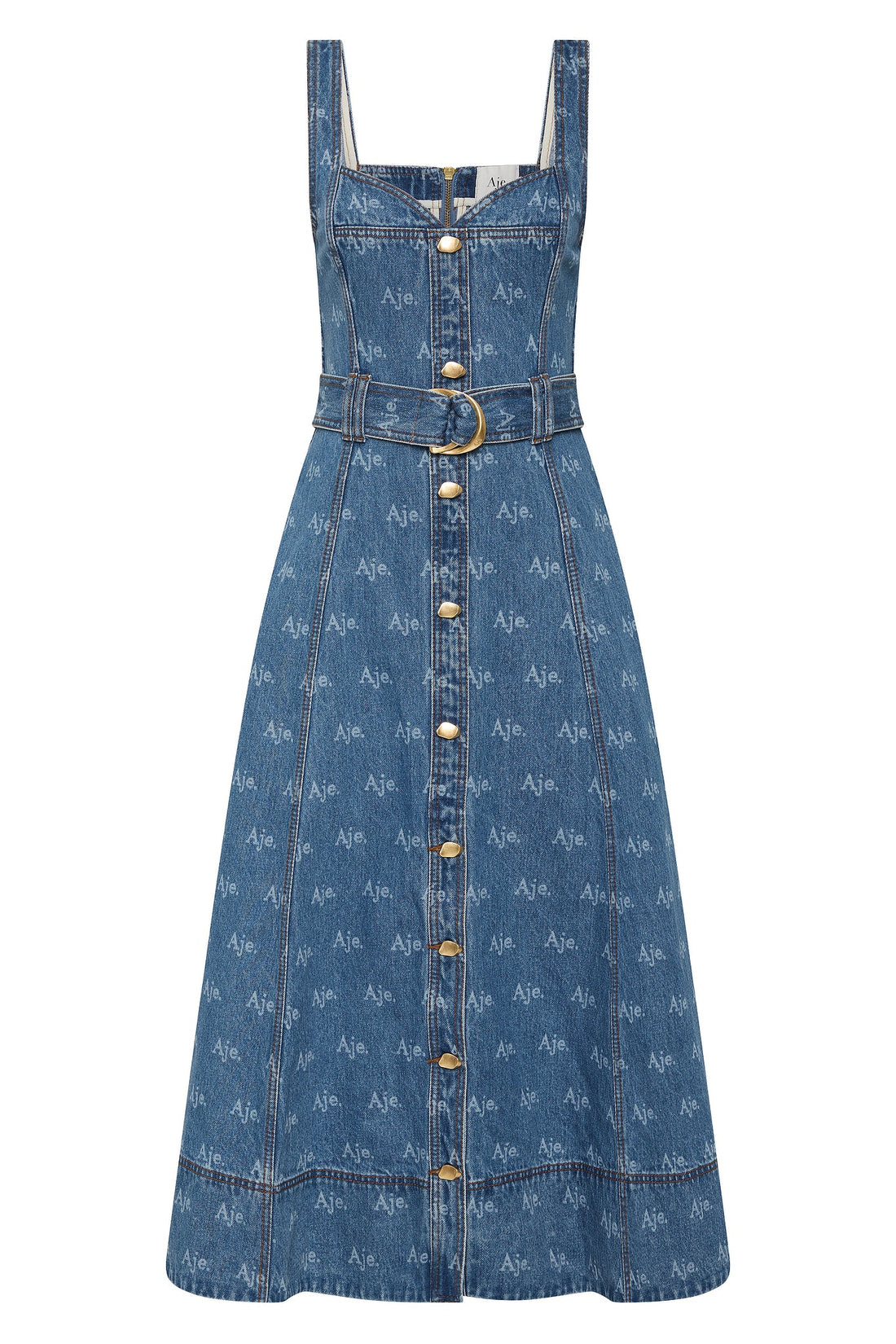 AJE - Ratio Logo Midi Denim Dress - Wash Denim