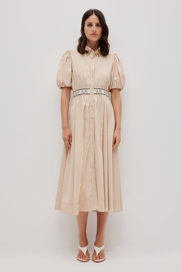AJE - Harling Logo Midi Dress - Beige Stripe