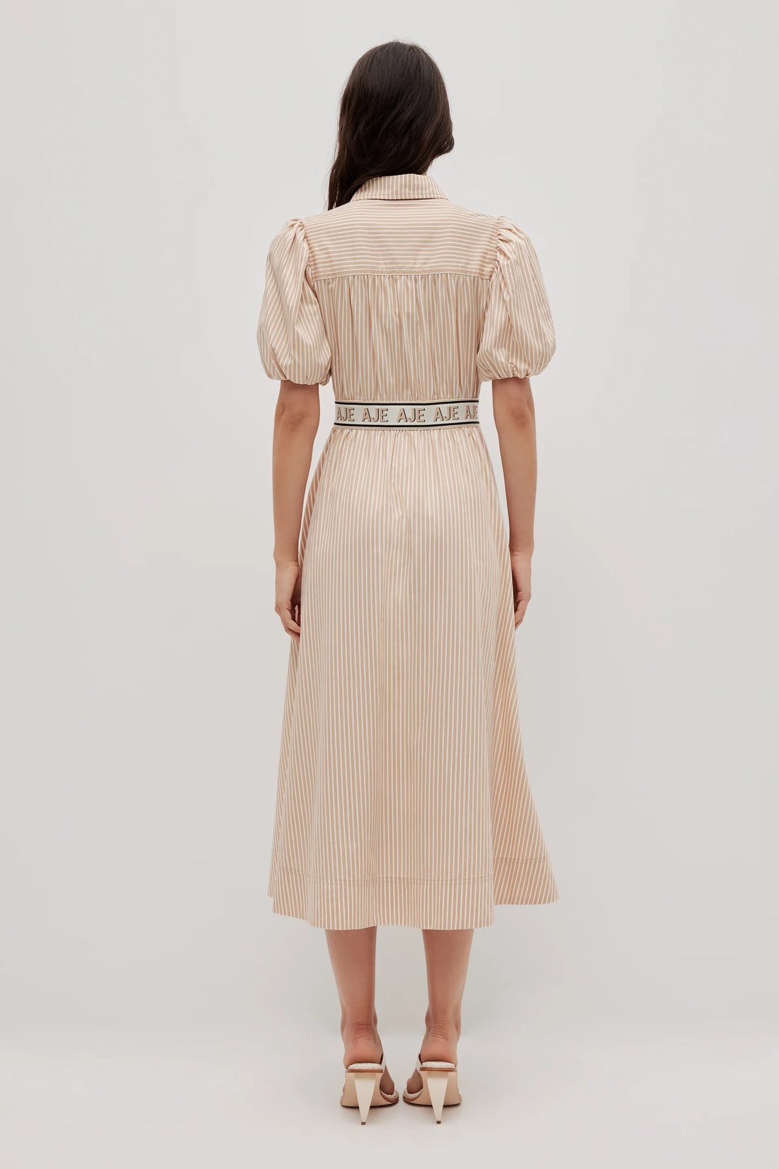 AJE - Harling Logo Midi Dress - Beige Stripe
