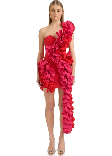 Eliya the Label - Yasmine Mini Ruffle Dress - Pink and Red