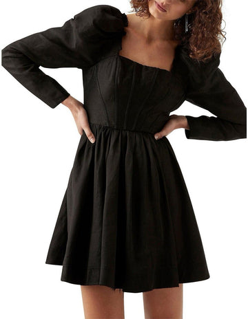 AJE - Fleur Long Sleeve Corset Mini Dress - Black