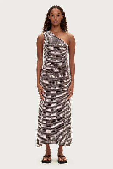 Zulu and Zephyr - Lattice One Shoulder Dress - Brown Stripe