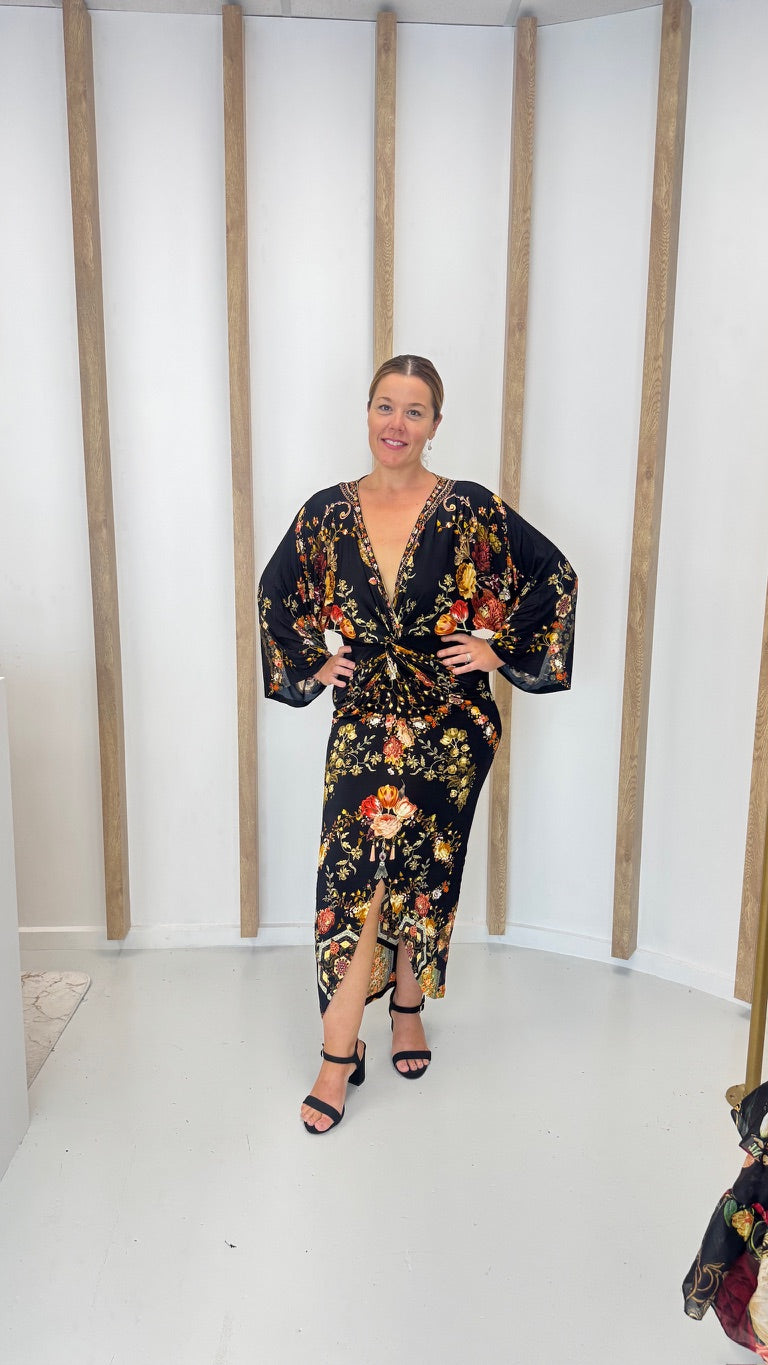 Camilla The Stitched In Time Long Split Front Twist Dress