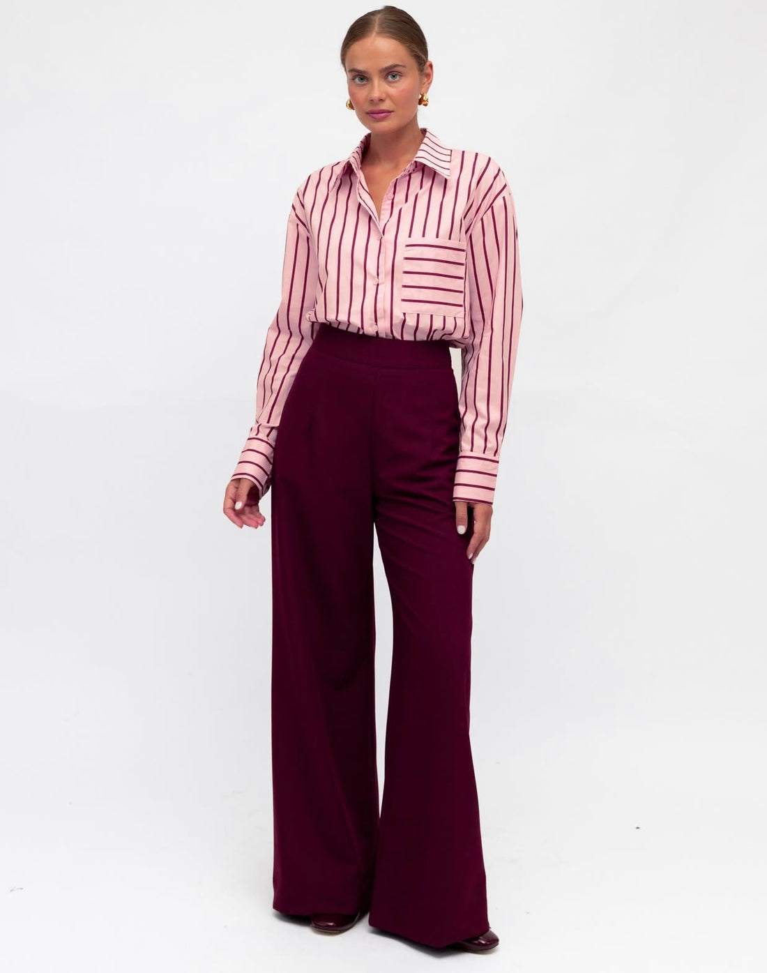 White Closet Pink and Wine Stripe Shirt