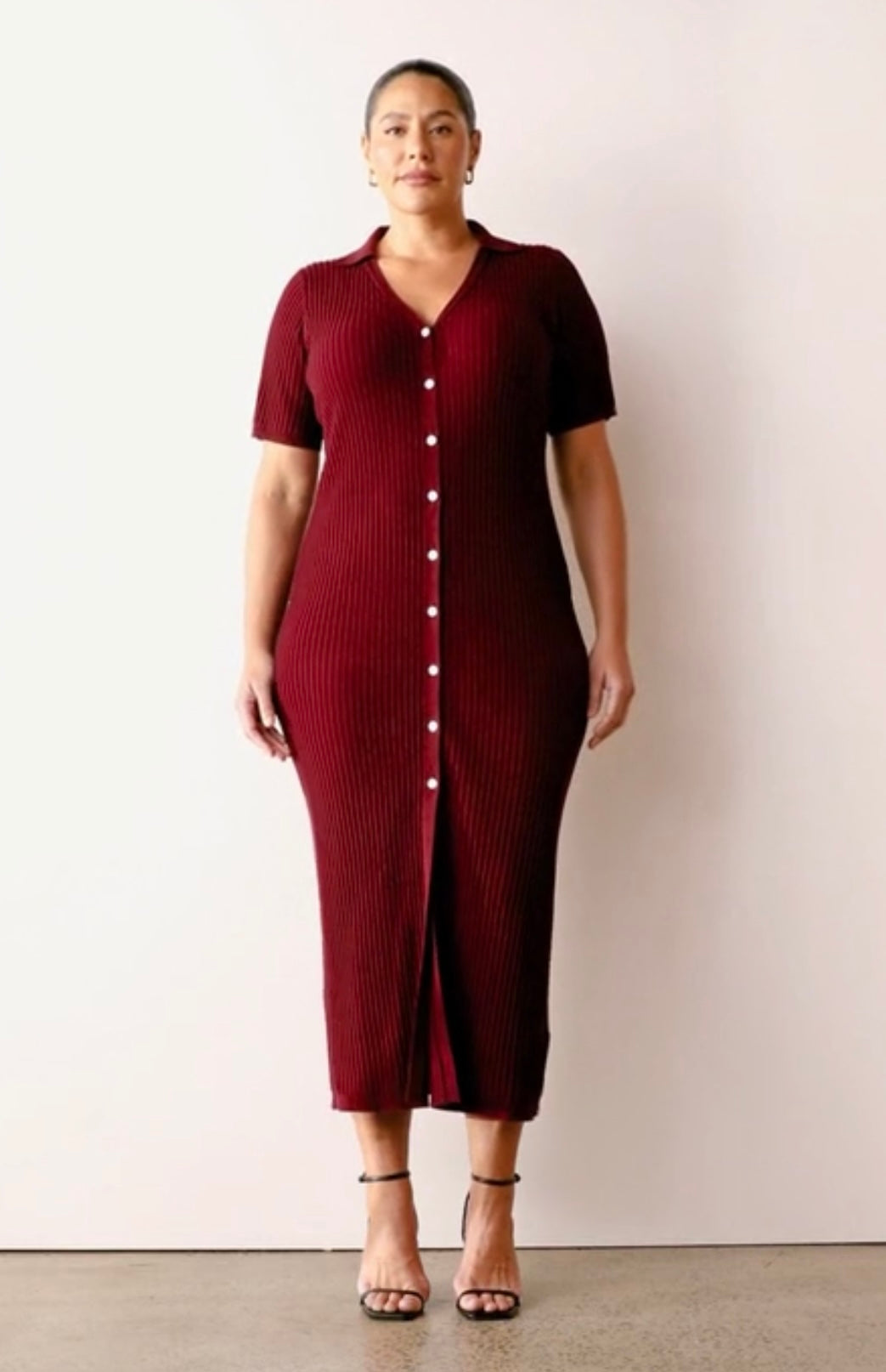 Atmos & Here Burgundy Button Down Tee Dress