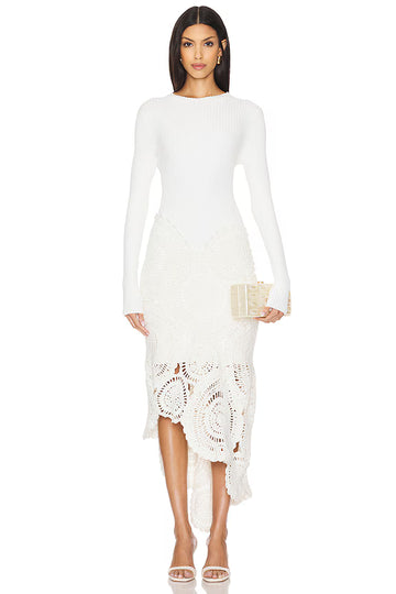 AJE - Mosaic Crochet Knit Midi Dress - White