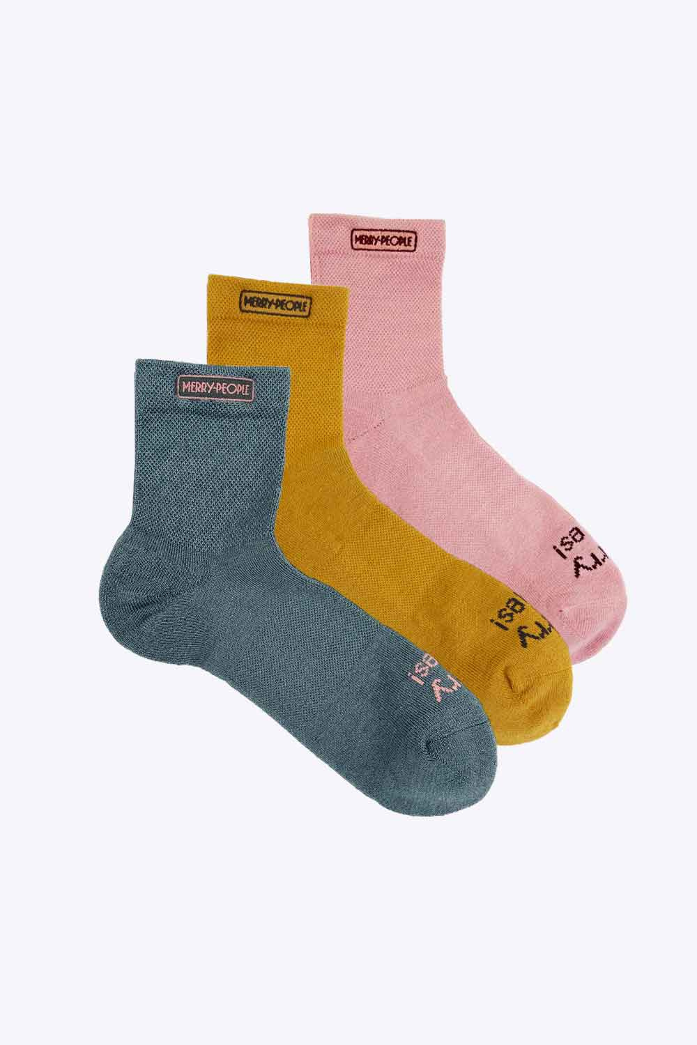 Merry People - Quarter Socks - Mustard / Slate / Dusty Pink