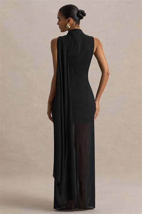 Club L London - Unpredictable Cape Gown - Black