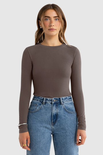 ORTC - Evie Long Sleeve Fitted Top - Espresso