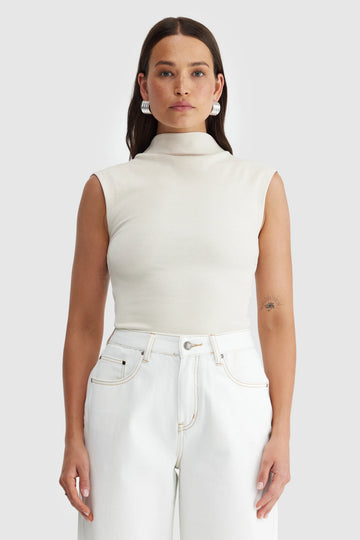 ORTC - Liv High Neck Rib Top - Bone