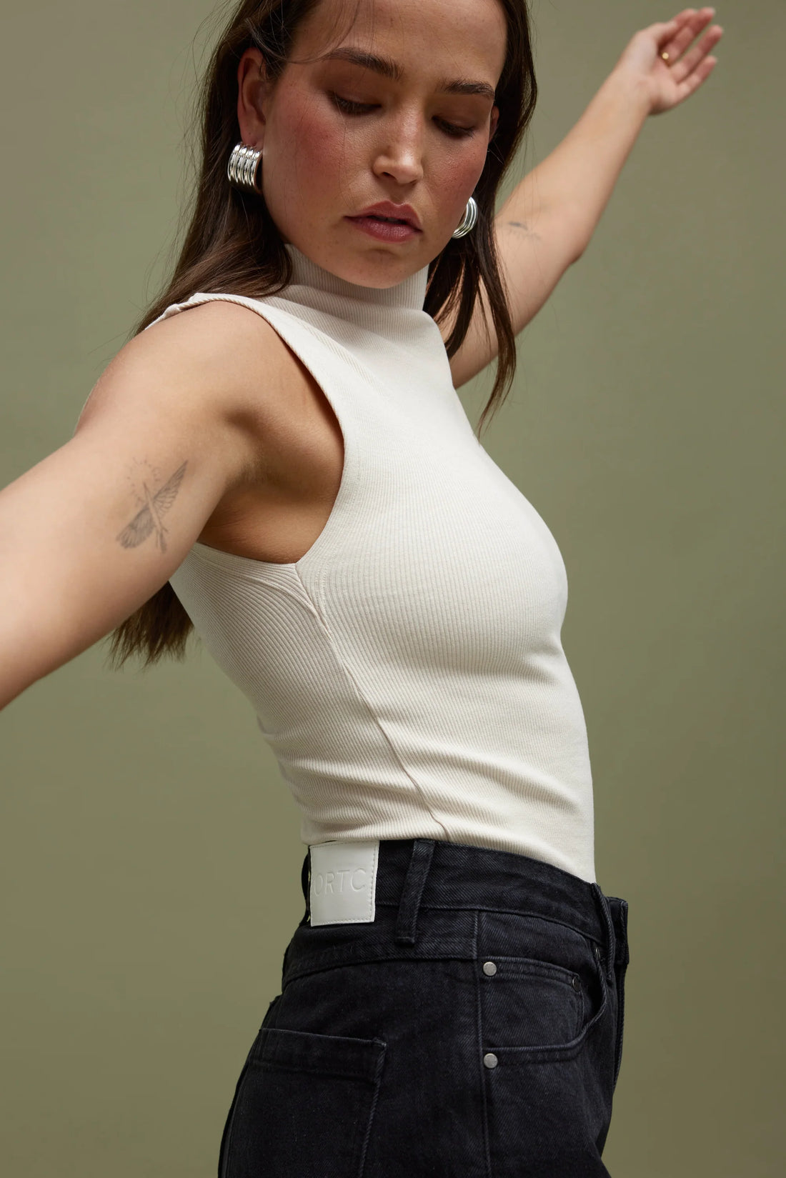 ORTC - Liv High Neck Rib Top - Bone