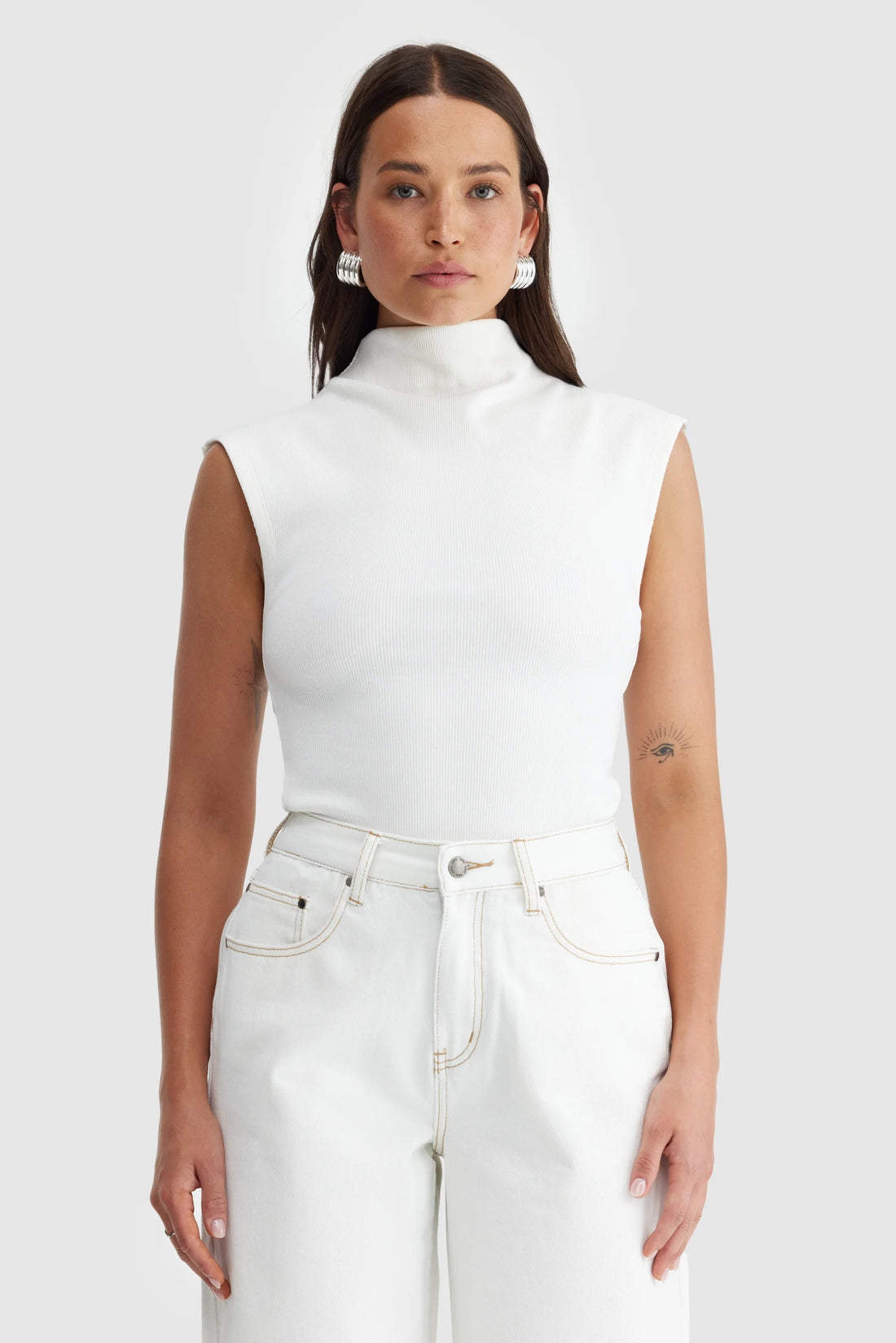 ORTC - Liv High Neck Rib Top - White