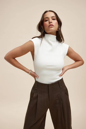 ORTC - Liv High Neck Rib Top - White