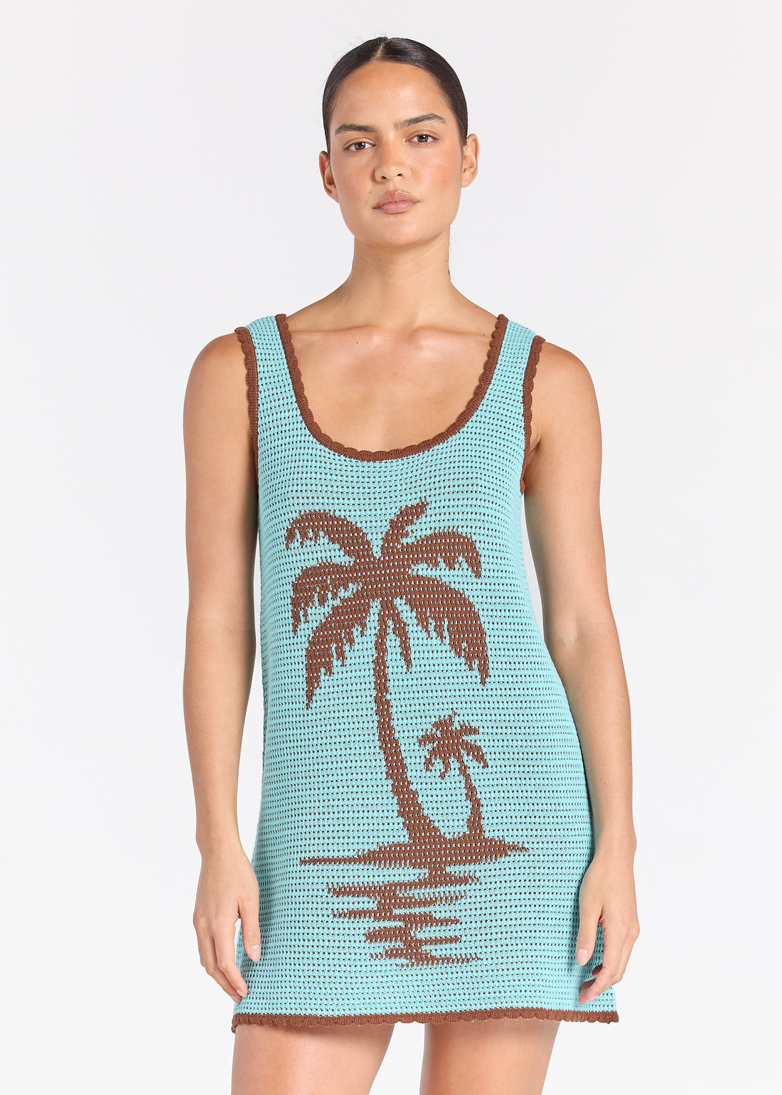 Poolside Paradiso - Palm Beach Knit Dress - Blue Hawaii