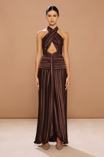 Sonya Moda - Ariana Plisse Gown - Chestnut
