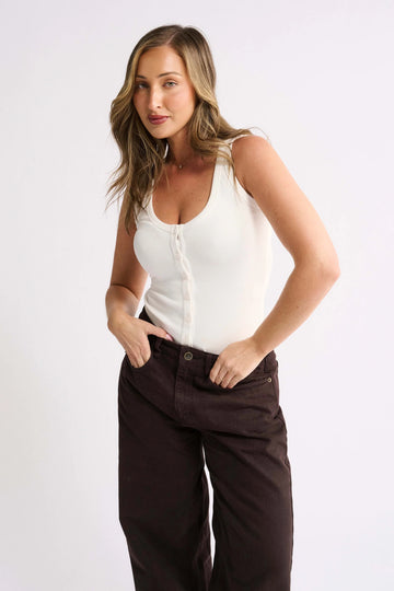Primi - Sienna Henley Tank Bodysuit - White