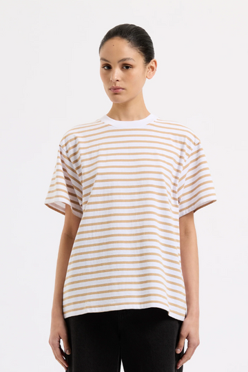 Nude Lucy - Organic Stripe Boyfriend Tee - Camel Stripe
