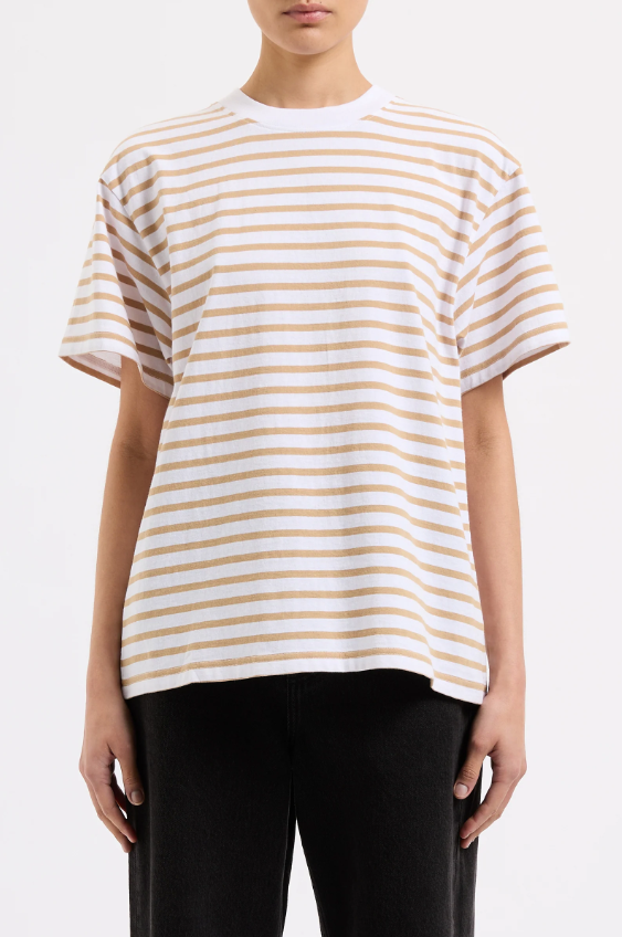 Nude Lucy - Organic Stripe Boyfriend Tee - Camel Stripe
