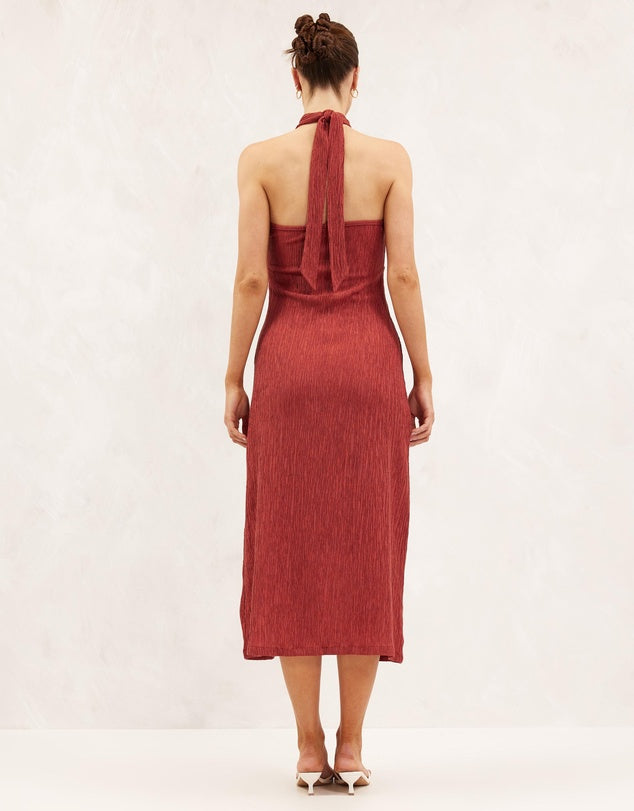 AERE Textured Halter Neck Midi Dress