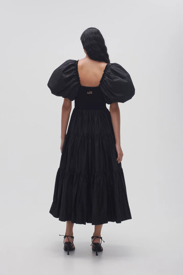AJE - Casa Puff Sleeve Midi Dress - Black