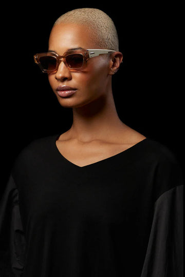 Valley Eyewear - Ghost - Transparent Sand Almond Temples w. Gold Metal Trim / Brown Gradient Lens