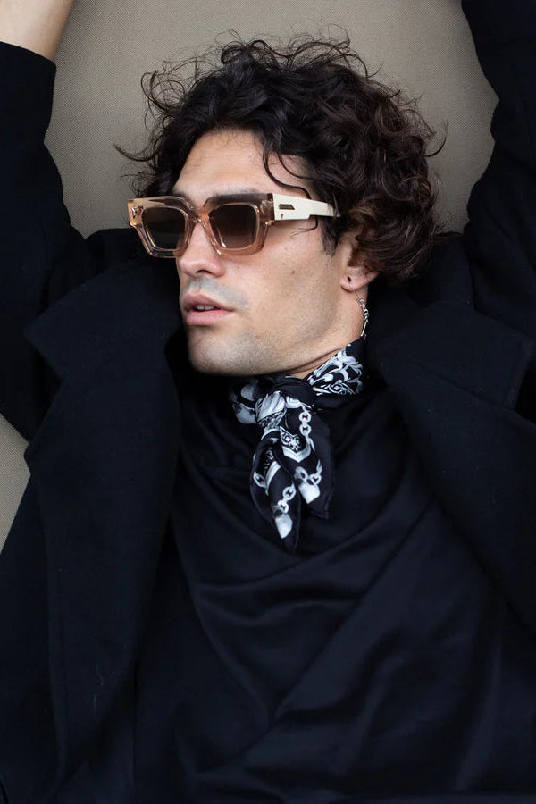 Valley Eyewear - Ghost - Transparent Sand Almond Temples w. Gold Metal Trim / Brown Gradient Lens