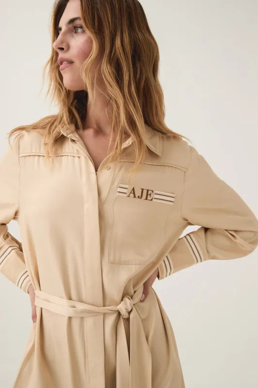 AJE - Enfilande Logo Midi Dress - Ercu Beige