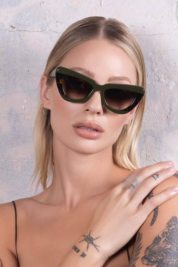 Valley Eyewear - Lafayette - Army Green Clear Tort Splice w. Gold Metal / Brown Gradient Lens