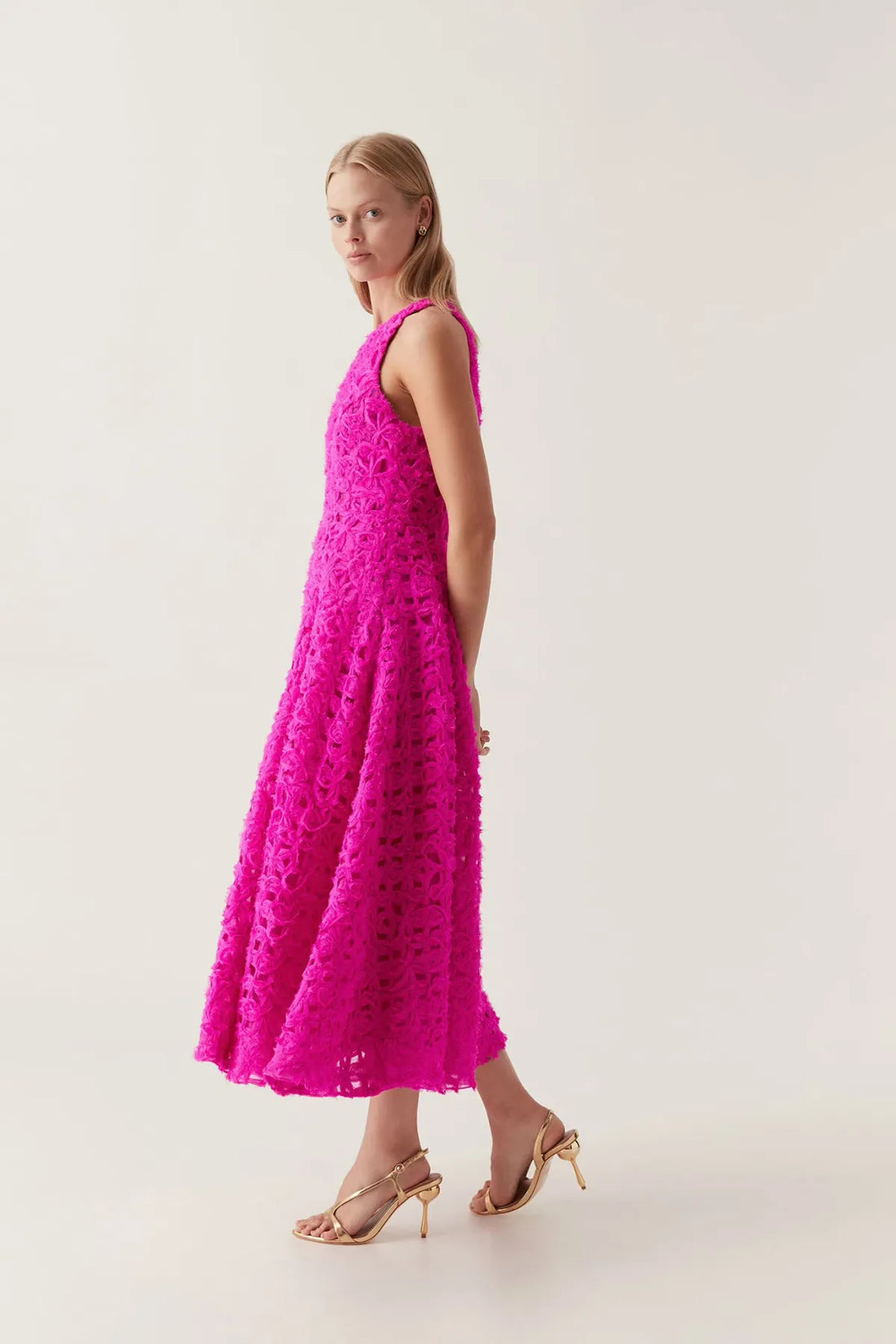 AJE - Quintette Midi High Neck Midi Dress- Fuscia