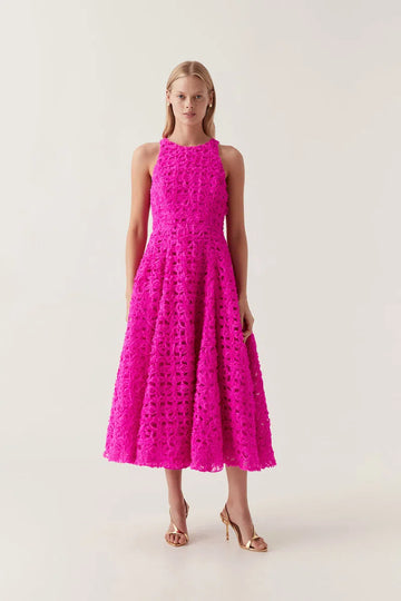 AJE - Quintette Midi High Neck Midi Dress- Fuscia