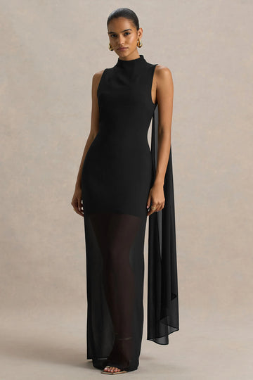 Club L London - Unpredictable Cape Gown - Black